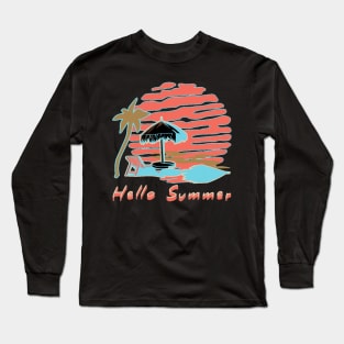 Hello Summer Bye School Vintage Funny Surfer Riding Surf Surfing Lover Gifts Long Sleeve T-Shirt